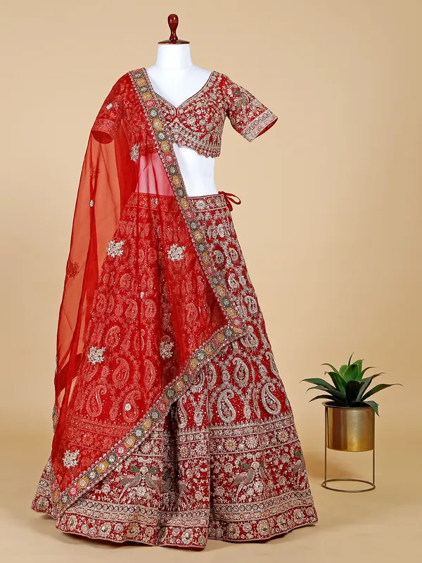 Maroon organza bridal lehenga choli