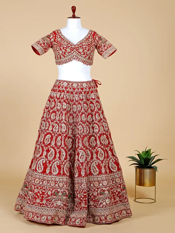 Maroon organza bridal lehenga choli