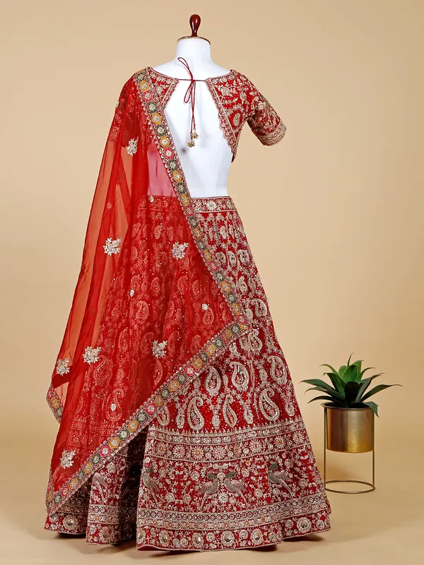 Maroon organza bridal lehenga choli