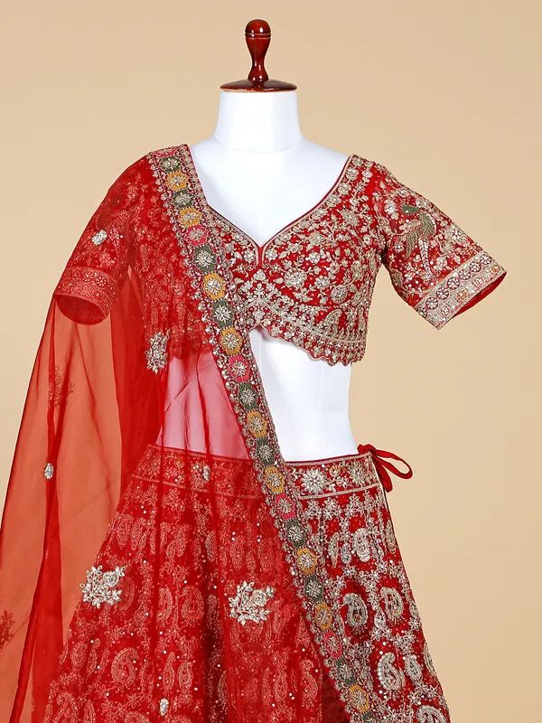 Maroon organza bridal lehenga choli