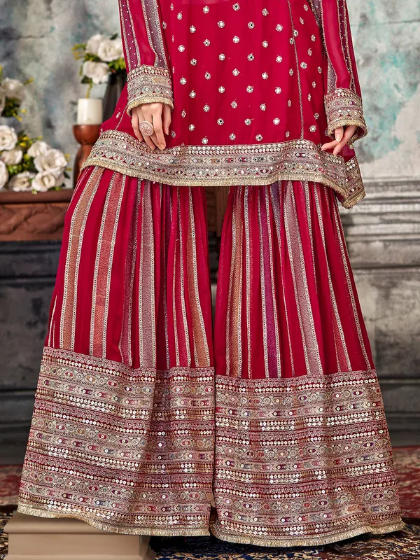Maroon pakistani georgette sharara suit