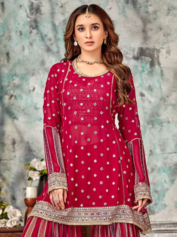 Maroon pakistani georgette sharara suit