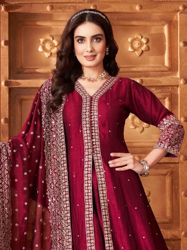 Maroon pakistani palazzo suit with resham work