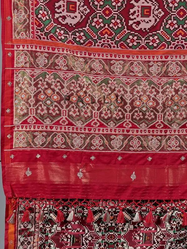 Maroon patola silk saree with zardosi highlights