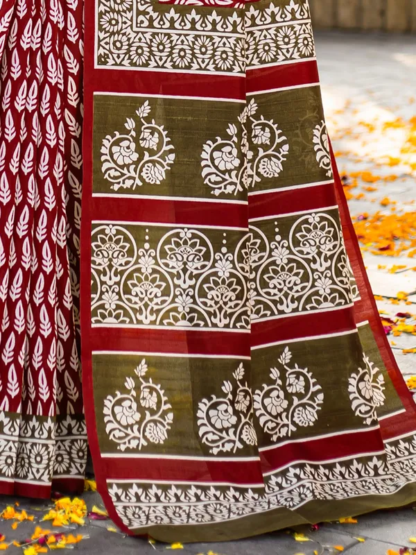Maroon printed bhagalpuri silk saree for women