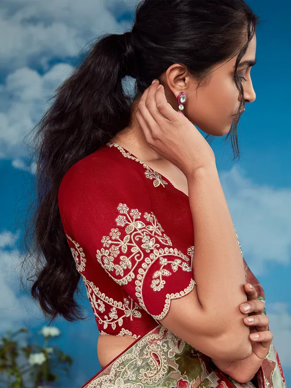 Maroon printed braso saree