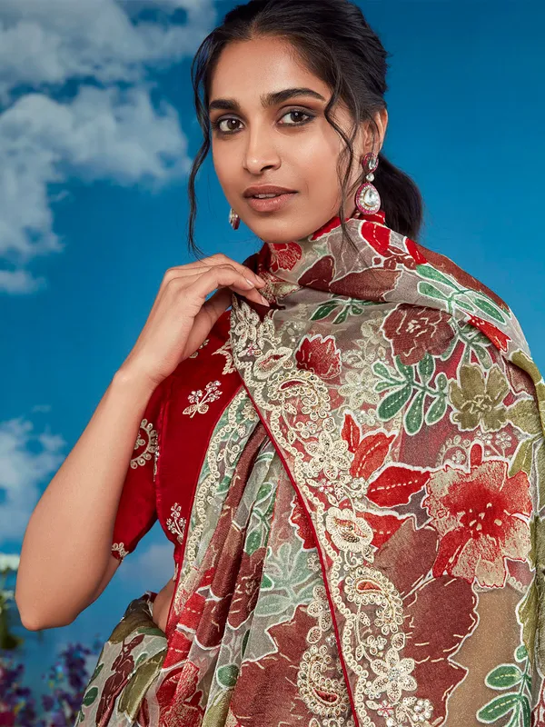 Maroon printed braso saree