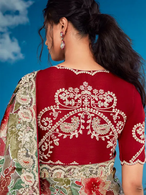 Maroon printed braso saree