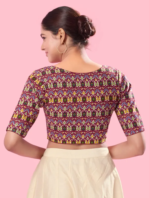 Maroon printed cotton blouse