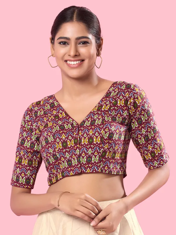 Maroon printed cotton blouse