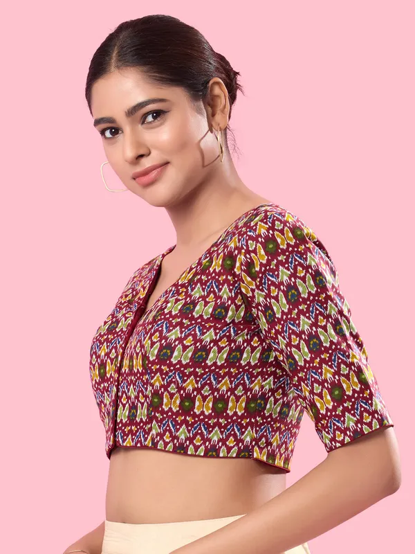 Maroon printed cotton blouse