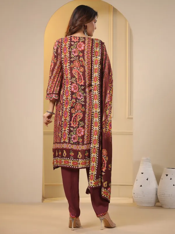 Maroon printed cotton dhoti set