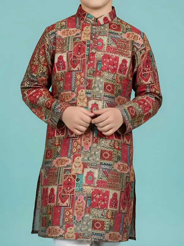 Maroon printed cotton kurta churidar suit