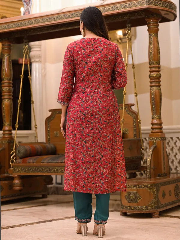 Maroon printed cotton kurti set for casual