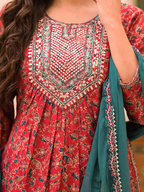 Maroon printed cotton kurti set for casual