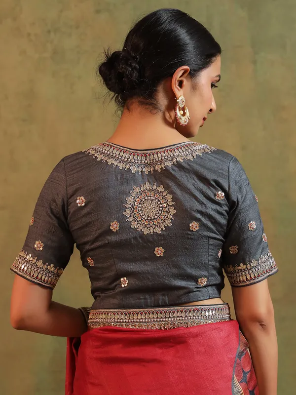 Maroon printed festive wear silk saree for women