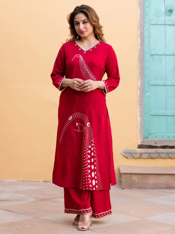 Maroon printed kurti set for women