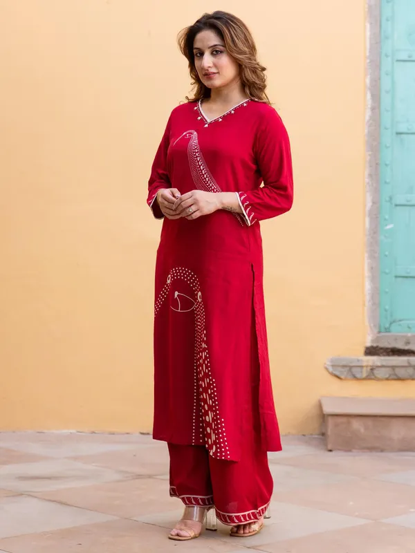 Maroon printed kurti set for women