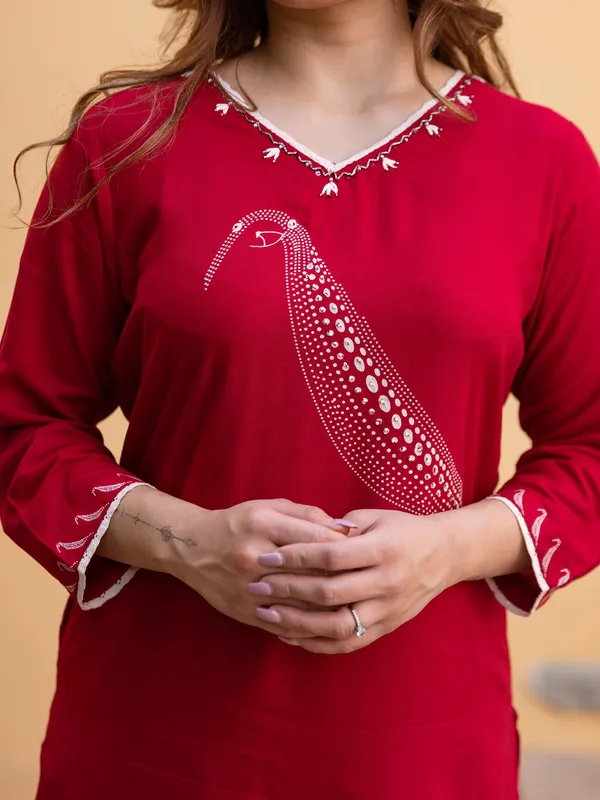 Maroon printed kurti set for women