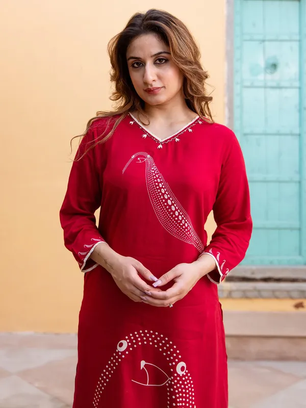 Maroon printed kurti set for women
