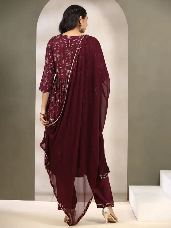 Maroon printed kurti set in cotton