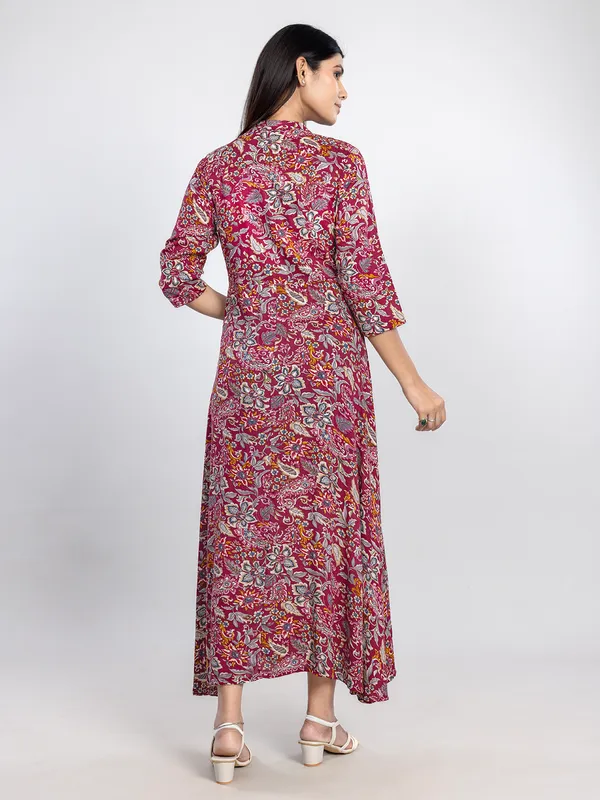 Maroon printed long kurti in cotton silk