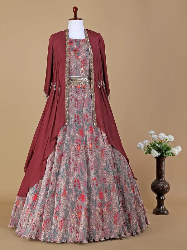 Maroon printed lycra lehenga choli