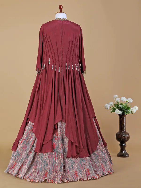 Maroon printed lycra lehenga choli