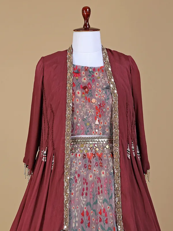 Maroon printed lycra lehenga choli