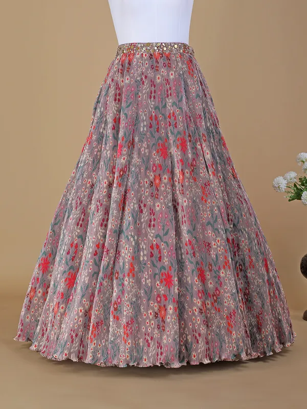 Maroon printed lycra lehenga choli