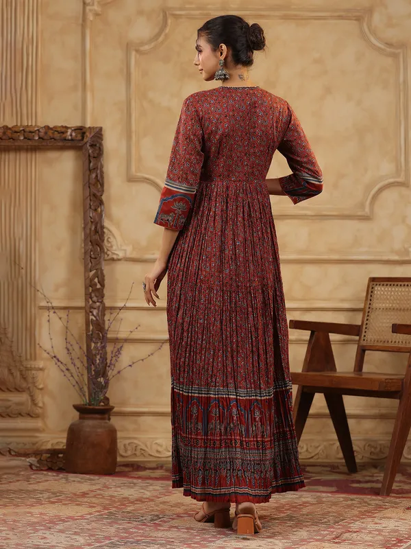 Maroon printed silk kurti set for women festive wear