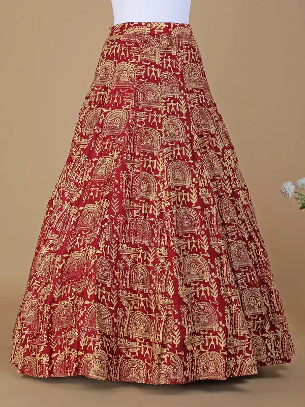 Maroon printed silk lehenga choli for wedding