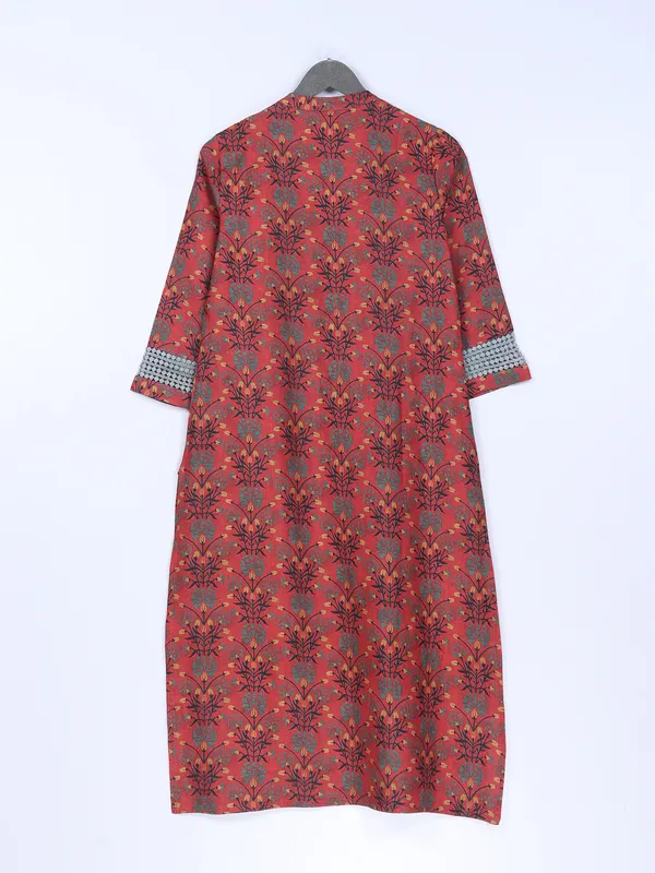Maroon printed silk long kurti