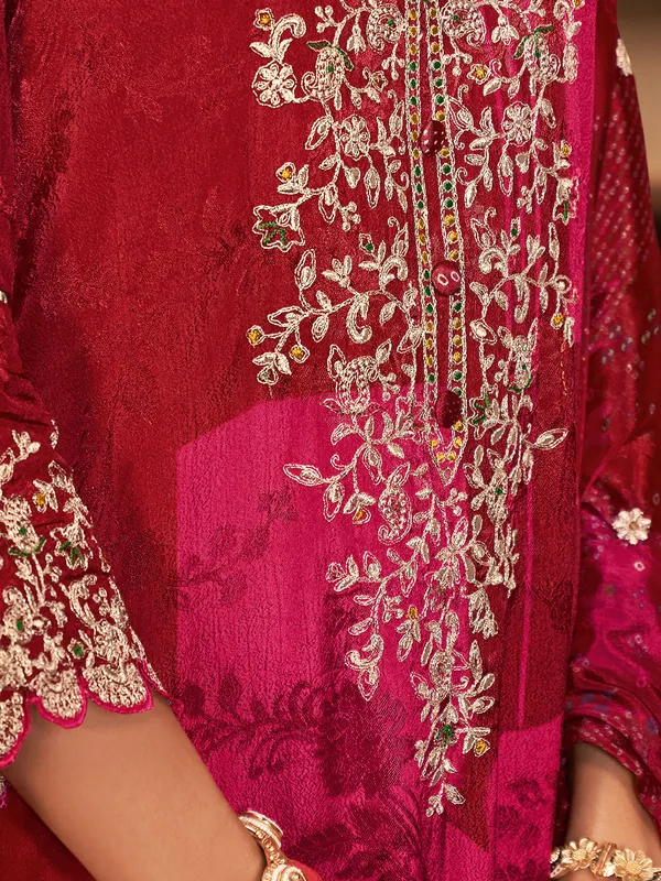 Maroon printed silk salwar suit