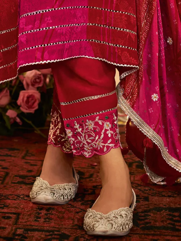 Maroon printed silk salwar suit
