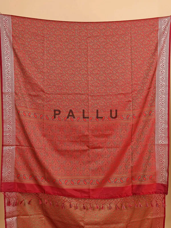 Maroon printed silk saree with zari weaving