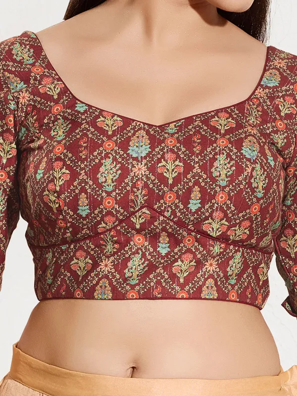 Maroon printed viscose rayon ready made blouse