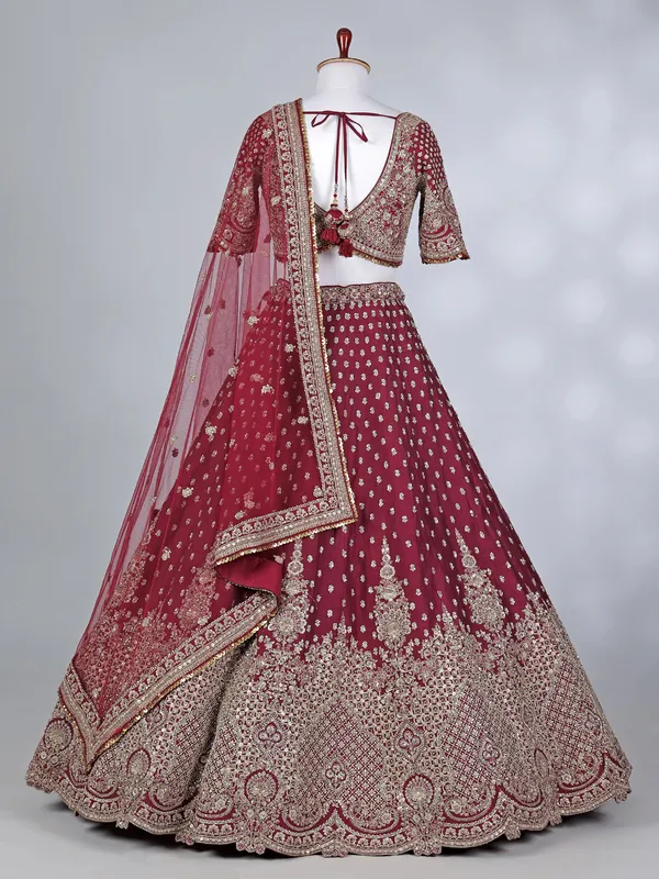 Maroon raw silk bridal cutdana lehenga choli