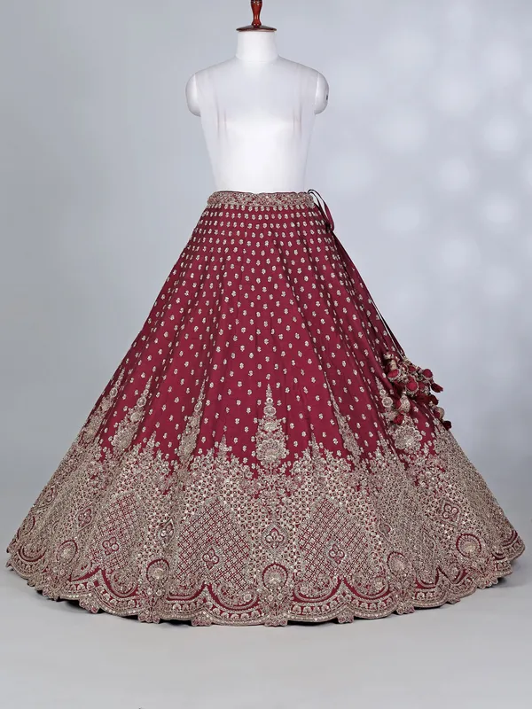 Maroon raw silk bridal cutdana lehenga choli