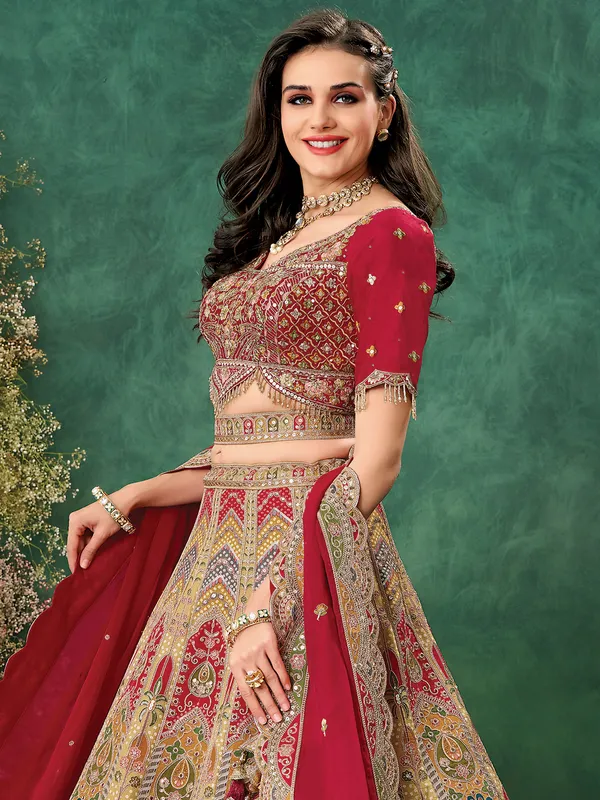 Maroon raw silk lehenga choli for women