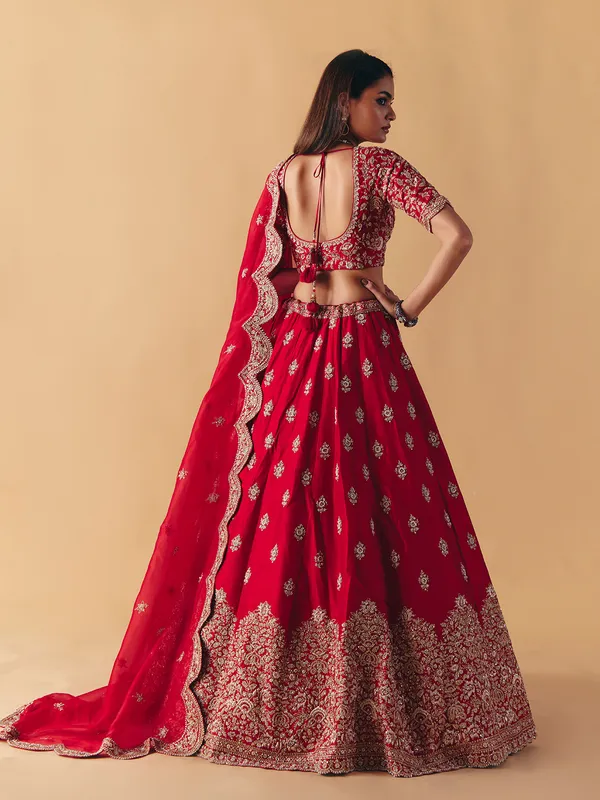 Maroon raw silk zardosi lehenga choli
