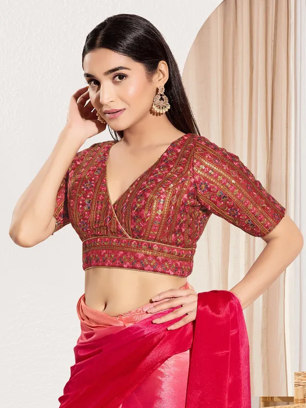 Maroon ready made blouse in silk