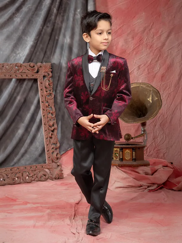 Tuxedo Boys Red Velvet Jacket Little Boy Velvet Blazer Kids Year