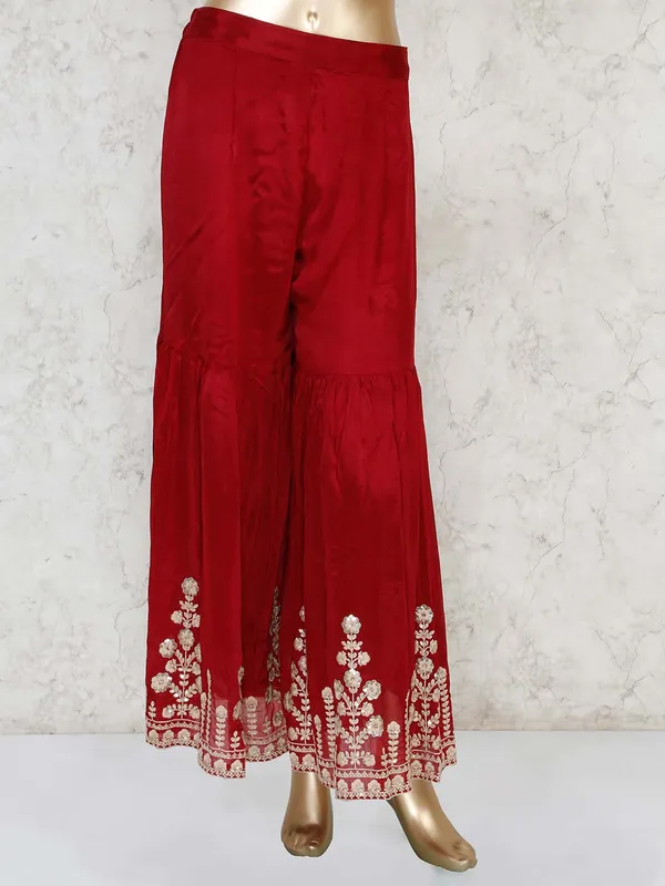 Maroon satin party punjabi sharara suit