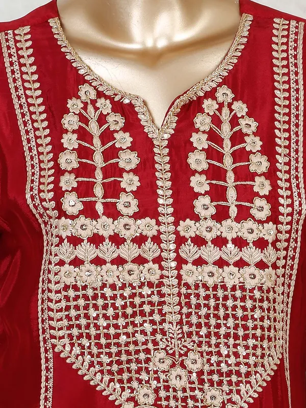 Maroon satin party punjabi sharara suit