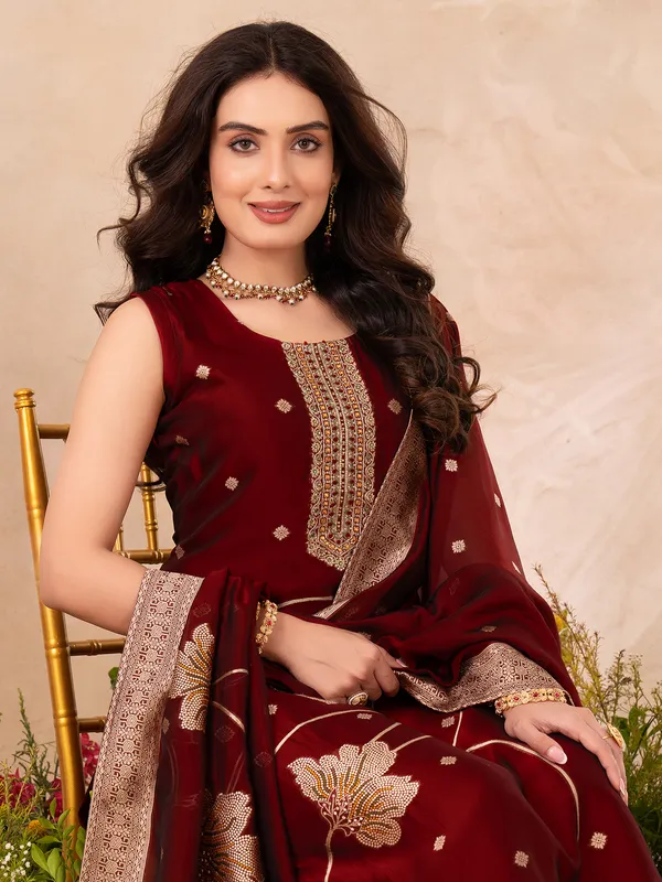Maroon satin silk salwar suit for women