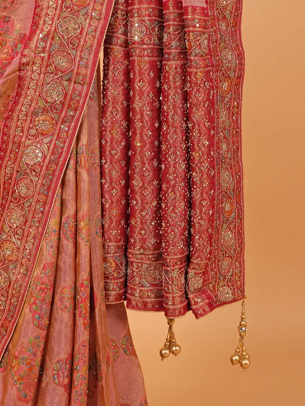 Maroon shimmer dola silk saree with zari weaving