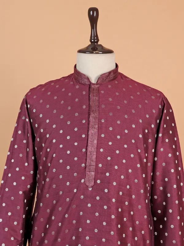 Maroon shining kurta suit for men