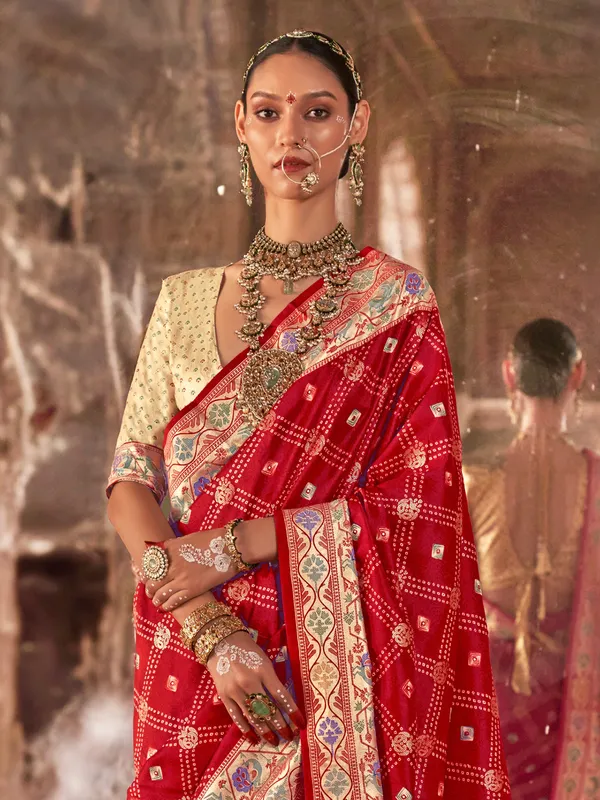 Maroon silk bandhani print saree