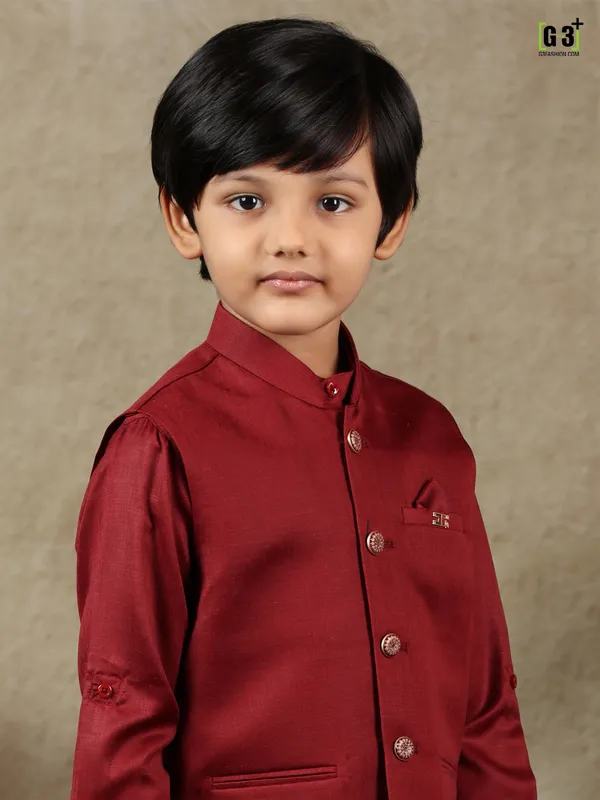 Maroon silk boys waistcoat set for parties